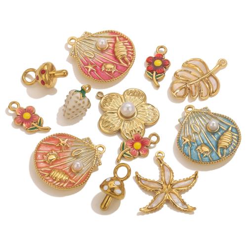 Pendentifs en acier inoxydable, Acier inoxydable 304, avec perle de plastique, Placage de couleur d'or, DIY & styles différents pour le choix & émail, plus de couleurs à choisir Vendu par sac