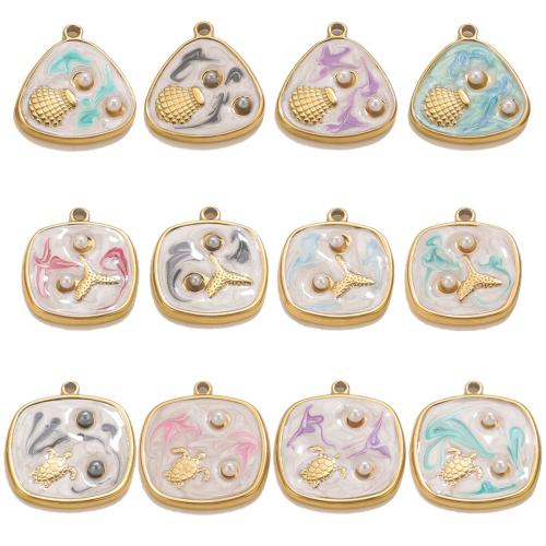 Pendentifs en acier inoxydable, Acier inoxydable 304, avec perle de plastique, Placage de couleur d'or, DIY & styles différents pour le choix & émail, plus de couleurs à choisir, Vendu par PC