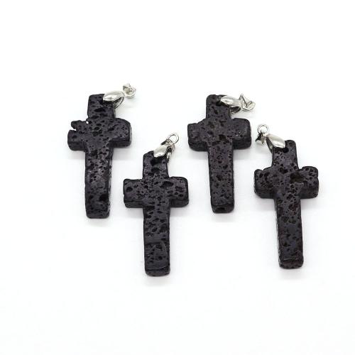 Pendentifs de lave, lave volcanique, avec cordon en cuir & Acier inoxydable 304, croix, Placage de couleur argentée, DIY & styles différents pour le choix, plus de couleurs à choisir Vendu par PC