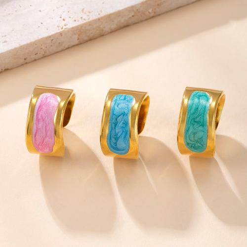 Enamel Stainless Steel Finger Ring, 304 Stainless Steel, gold color plated, fashion jewelry & for woman 