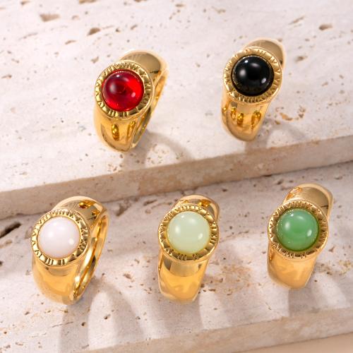 Acier inoxydable 304 bague, avec Pierre naturelle, Plaqué or 18K, bijoux de mode & unisexe & normes différentes pour le choix, plus de couleurs à choisir, Vendu par PC