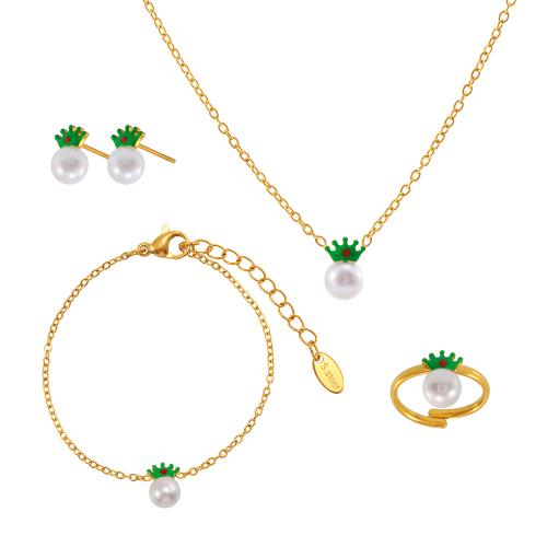 Ensembles de bijoux en acier inoxydable émaillé, Acier inoxydable 304, avec Shell Pearl, Placage, Fille & styles différents pour le choix, doré, Vendu par PC