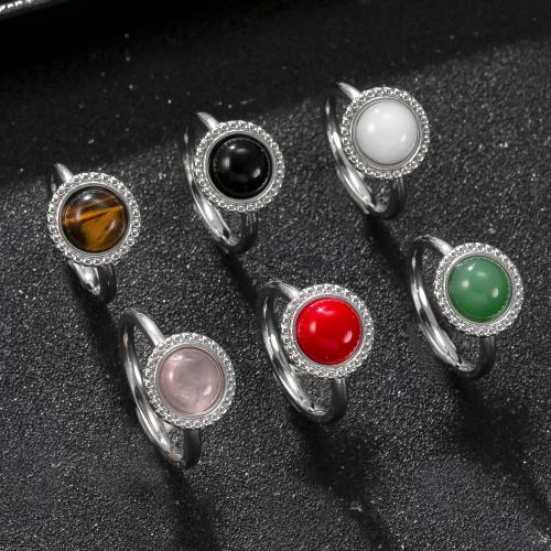 Acier inoxydable 304 bague, avec Pierre naturelle, Placage, bijoux de mode & unisexe & normes différentes pour le choix, plus de couleurs à choisir, Vendu par PC