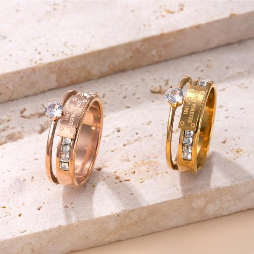 304 Edelstahl Fingerring, plattiert, Doppelschicht & unisex & verschiedene Größen vorhanden & mit Strass, keine, verkauft von PC