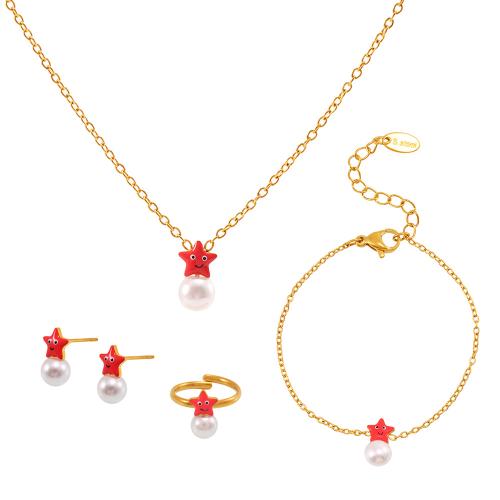 Ensembles de bijoux en acier inoxydable émaillé, Acier inoxydable 304, avec Shell Pearl, Placage, Fille & styles différents pour le choix, doré, Vendu par PC
