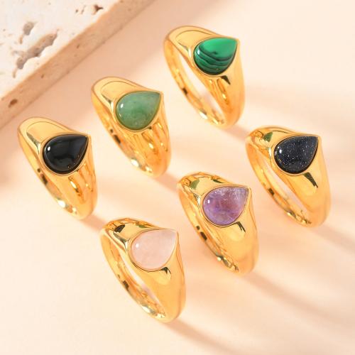 Acier inoxydable 304 bague, avec Pierre naturelle, Placage de couleur d'or, bijoux de mode & différents matériaux pour le choix & pour femme, plus de couleurs à choisir Vendu par PC