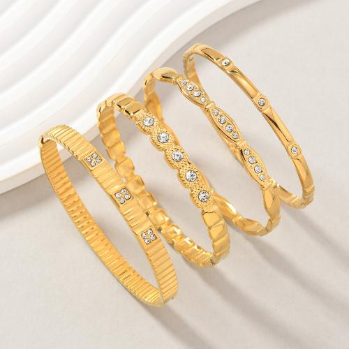 Stainless Steel Bangle, 304 Stainless Steel, plated & for woman & with rhinestone, golden 