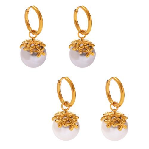 Acier inoxydable 304 Boucle d'oreille goutte, avec Shell Pearl, Plaqué or 18K, bijoux de mode & pour femme, plus de couleurs à choisir, Vendu par paire
