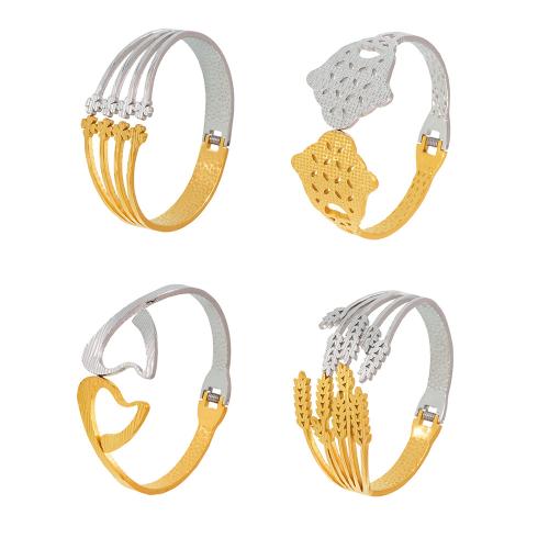 304 Stainless Steel Cuff Bangle, plated & for woman & two tone & hollow 