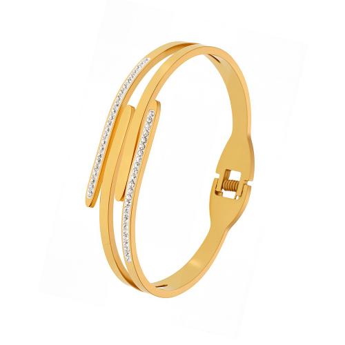 Acier inoxydable 304 bracelet manchette, Placage, pour femme & avec strass & creux, plus de couleurs à choisir, Vendu par PC