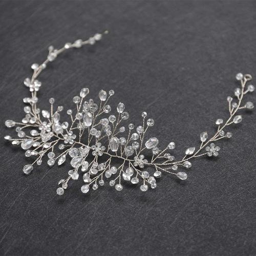 Zinc Alloy Hair Band, with brass wire & Crystal & Rhinestone, handmade, fashion jewelry & for bridal, silver color 