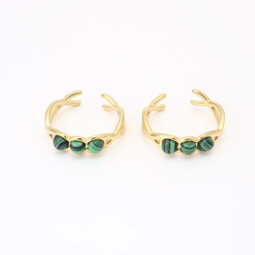 Pierre précieuse bague en acier inoxydable, Acier inoxydable 304, avec Synthétique-Malachite, bijoux de mode & pour femme, doré, Diamètre inté Environ 19mm, Vendu par PC