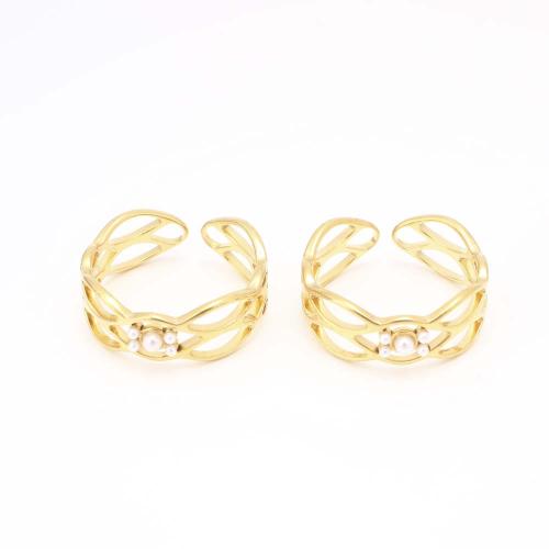 Bague en acier inoxydable, Acier inoxydable 304, avec perle de plastique, bijoux de mode & pour femme & creux, doré, Diamètre inté Environ 17mm, Vendu par PC