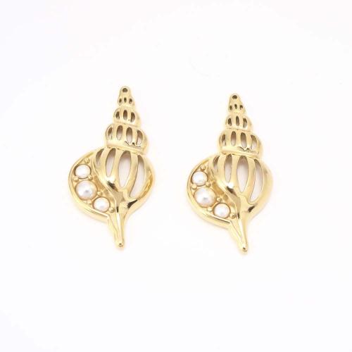 304 Stainless Steel Pendant, with Plastic Pearl, DIY & hollow, golden 