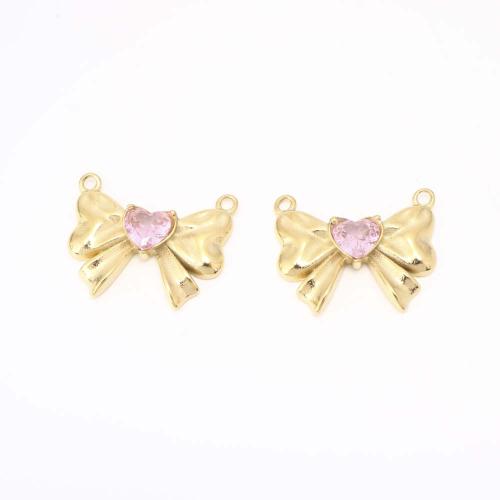 Acier inoxydable 304 Pendentif, avec zircon cubique, DIY & double trou, doré, Vendu par PC