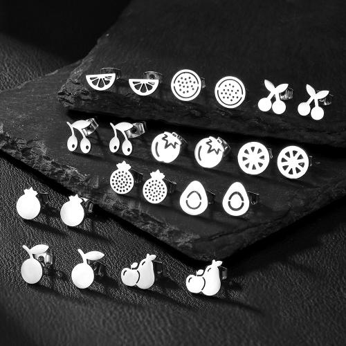 Boucle en acier inoxydable, Acier inoxydable 304, fruitcéréale, Placage de couleur argentée, bijoux de mode & styles différents pour le choix, plus de couleurs à choisir, Vendu par paire[