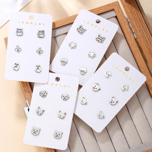 Boucle en acier inoxydable, Acier inoxydable 304, Placage de couleur argentée, bijoux de mode & styles différents pour le choix, plus de couleurs à choisir, 3/paire, Vendu par paire[