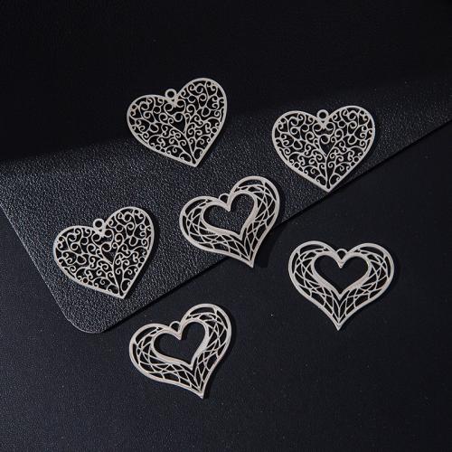 Stainless Steel Heart Pendants, 304 Stainless Steel, silver color plated, DIY 