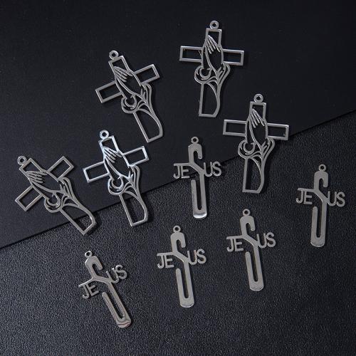 pendentifs En acier inoxydable de Croix , Acier inoxydable 304, Placage de couleur argentée, DIY & styles différents pour le choix, plus de couleurs à choisir Vendu par paire