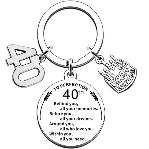 304 Stainless Steel Key Clasp, with Zinc Alloy, Flat Round, Unisex & with letter pattern, original color, 60mm 