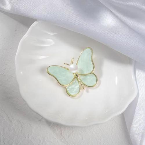 Zinklegierung Brosche, mit Kunststoff & Kunststoff Perlen, Schmetterling, goldfarben plattiert, Modeschmuck & für Frau, 40mm, verkauft von PC