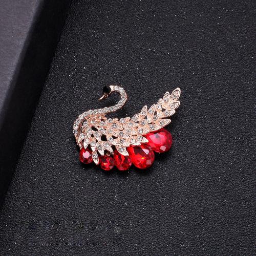 Zinklegierung Brosche, Schwan, plattiert, für Frau & mit Strass, 49x39mm, verkauft von PC