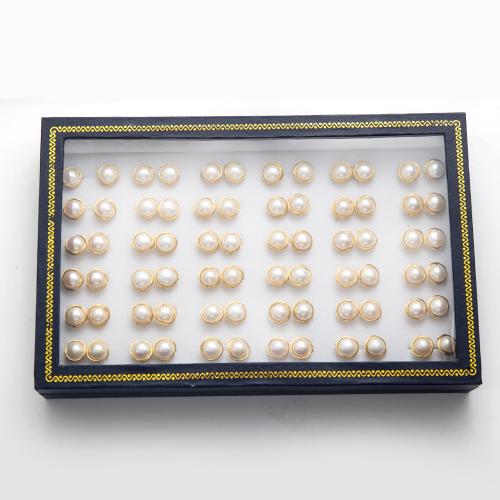 Freshwater Pearl Stud Earring, with Alloy, gold color plated, fashion jewelry, white 