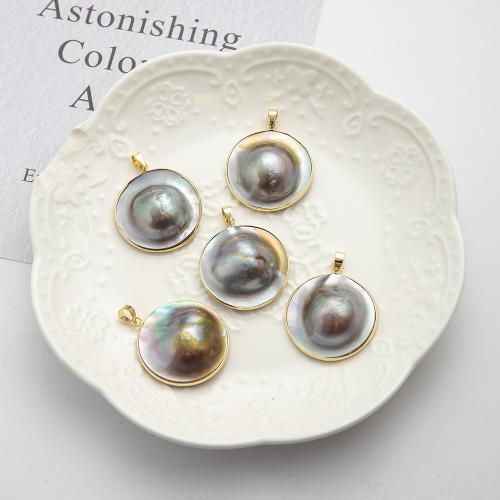 Freshwater Pearl Pendant, with Alloy & White Shell, Round, gold color plated, fashion jewelry 