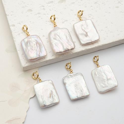 Freshwater Pearl Pendant, with Alloy, Baroque, gold color plated, fashion jewelry, white 