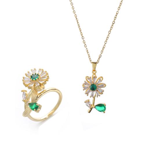 Messing Mode Schmuckset, Sonnenblume, goldfarben plattiert, drehbare & verschiedene Stile für Wahl & Micro pave Zirkonia & für Frau, keine, verkauft von PC[