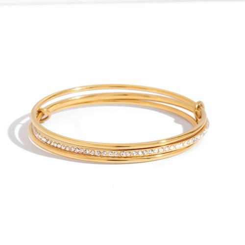 Acier inoxydable 304 bracelet ordinaire, Plaqué or 18K, trois couches & pavé de micro zircon & pour femme, Vendu par PC