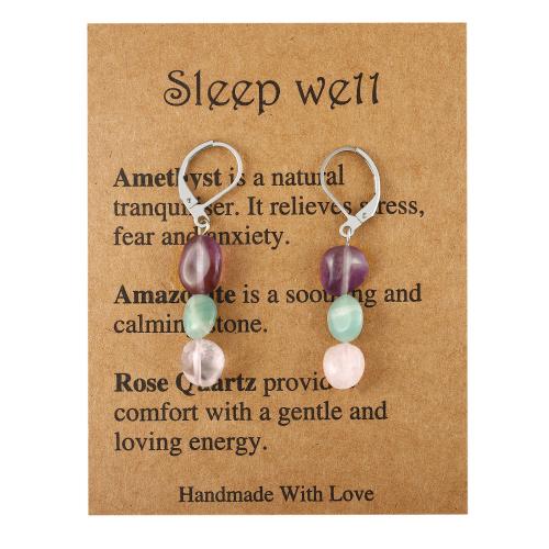 304 Stainless Steel Drop Earring, with Natural Stone, fashion jewelry & for woman, multi-colored 