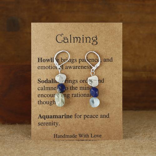 304 Stainless Steel Drop Earring, with Natural Stone, fashion jewelry & for woman, multi-colored 