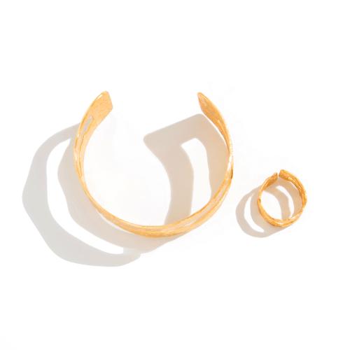 fer parure de bijoux, bracelet & bague, anneau, Placage, 2 pièces & pour femme & creux, doré, Vendu par PC