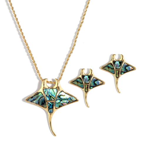 Abalone Shell Jewelry Set, Stud Earring & necklace, with iron chain & Zinc Alloy, plated, 2 pieces & fashion jewelry & for woman, golden 