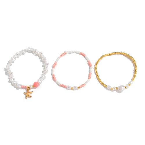 Zinklegierung Armband-Set, mit Seedbead & elastischer Faden & Verkupferter Kunststoff & Kunststoff Perlen, handgemacht, drei Stücke & verschiedene Stile für Wahl & für Frau, gemischte Farben, verkauft von setzen