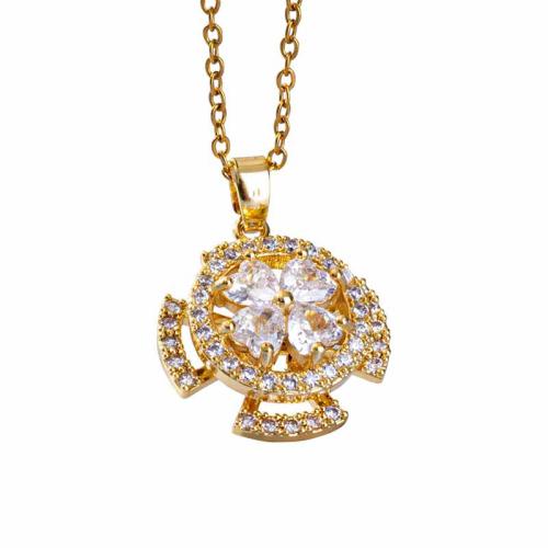 laiton collier, avec 5cm chaînes de rallonge, rotatif & pavé de micro zircon & pour femme, doré .7cm cm, Vendu par PC