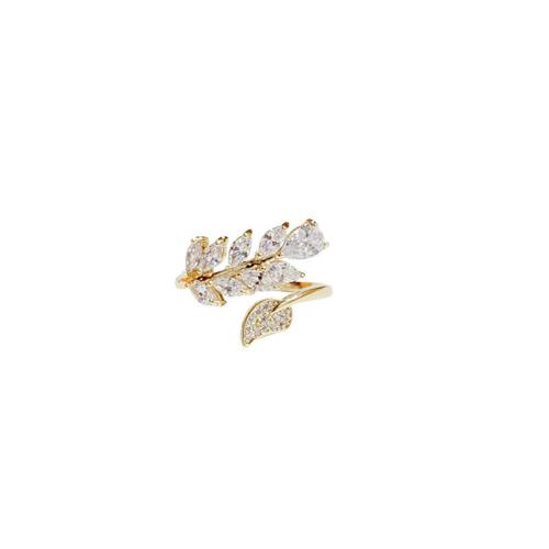 metal Anillo de dedo Cuff, Hoja, Joyería & micro arcilla de zirconia cúbica & para mujer, dorado, tamaño:7, Vendido por UD