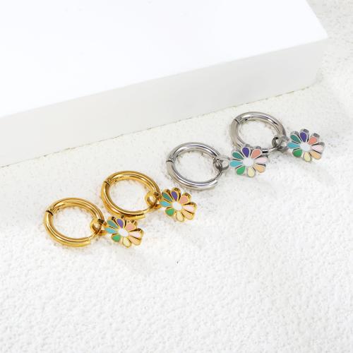 Boucle d'oreille goutte inox, Acier inoxydable 304, fleur, Placage, bijoux de mode & pour femme & émail, plus de couleurs à choisir, Vendu par paire