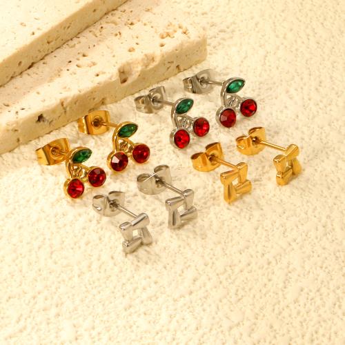 304 Stainless Steel Stud Earring Set, plated & for woman & with rhinestone 