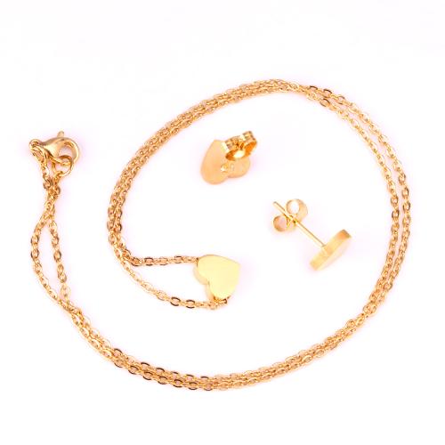 Acier inoxydable 304 parure de bijoux, Boucle d’oreille stud & collier, coeur, Placage, 2 pièces & bijoux de mode & pour femme, plus de couleurs à choisir, Vendu par fixé