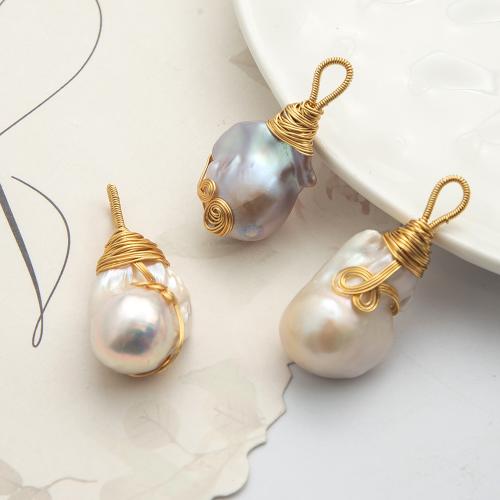 Freshwater Pearl Pendants, with Alloy, gold color plated, fashion jewelry, white 