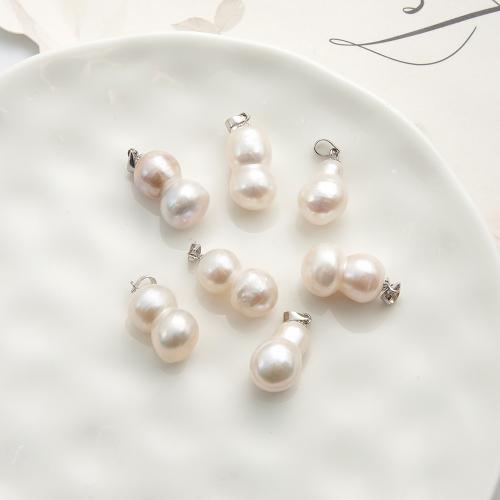 Freshwater Pearl Pendants, with Alloy, Calabash, gold color plated, fashion jewelry, white 