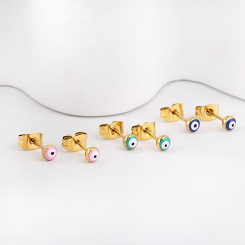 304 Stainless Steel Stud Earring Set, gold color plated, three pieces & for woman & enamel, mixed colors 