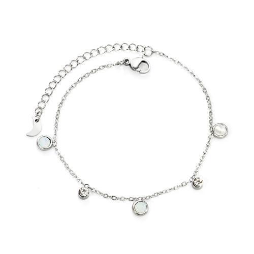 Acier inoxydable 304 bracelet, avec coquille blanche, Placage, bijoux de mode & pour femme & avec strass, couleur originale, Vendu par PC