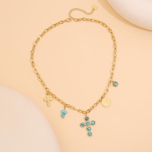 ステンレス鋼のジュエリーネックレス, 304ステンレススチール, とともに ターコイズ, メッキ, ファッションジュエリー & 異なるスタイルを選択 & 女性用, 金色, 売り手 パソコン