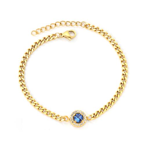 Cubic Zirconia Jewelry Bracelets, 304 Stainless Steel, with Cubic Zirconia, gold color plated, fashion jewelry & for woman & with rhinestone 