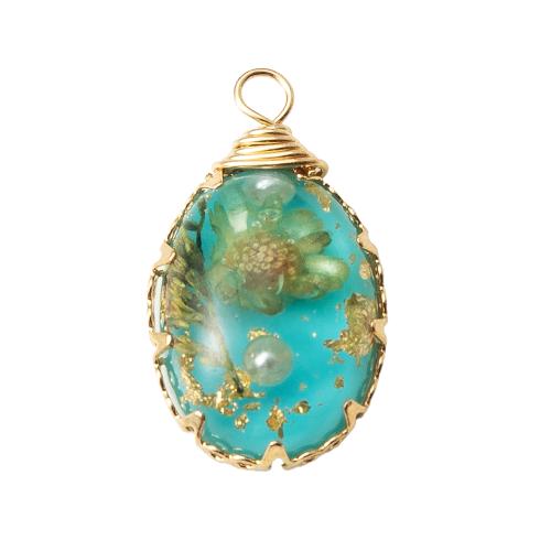 Pendentifs en Résine laiton , avec Fleurs séchées & résine, larme, Placage, DIY & autocollant époxyde, plus de couleurs à choisir Vendu par PC