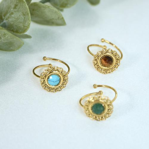 Acier inoxydable 304 Ouvrir Bague, avec pierre gemme, Placage, bijoux de mode, plus de couleurs à choisir, Vendu par PC