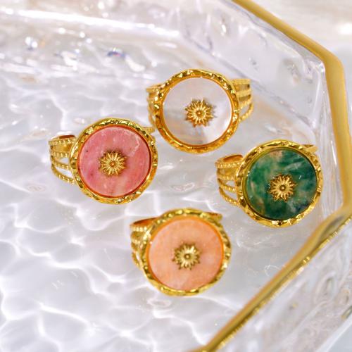 Acier inoxydable 304 Ouvrir Bague, avec pierre gemme, Placage, bijoux de mode, plus de couleurs à choisir, Vendu par PC